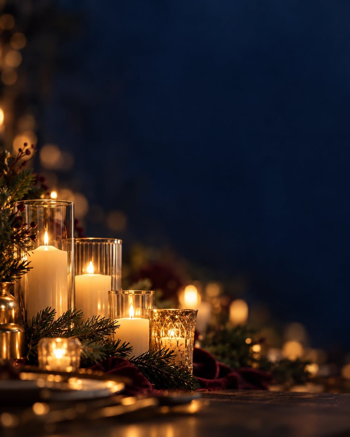 Candlelight against a navy backdrop