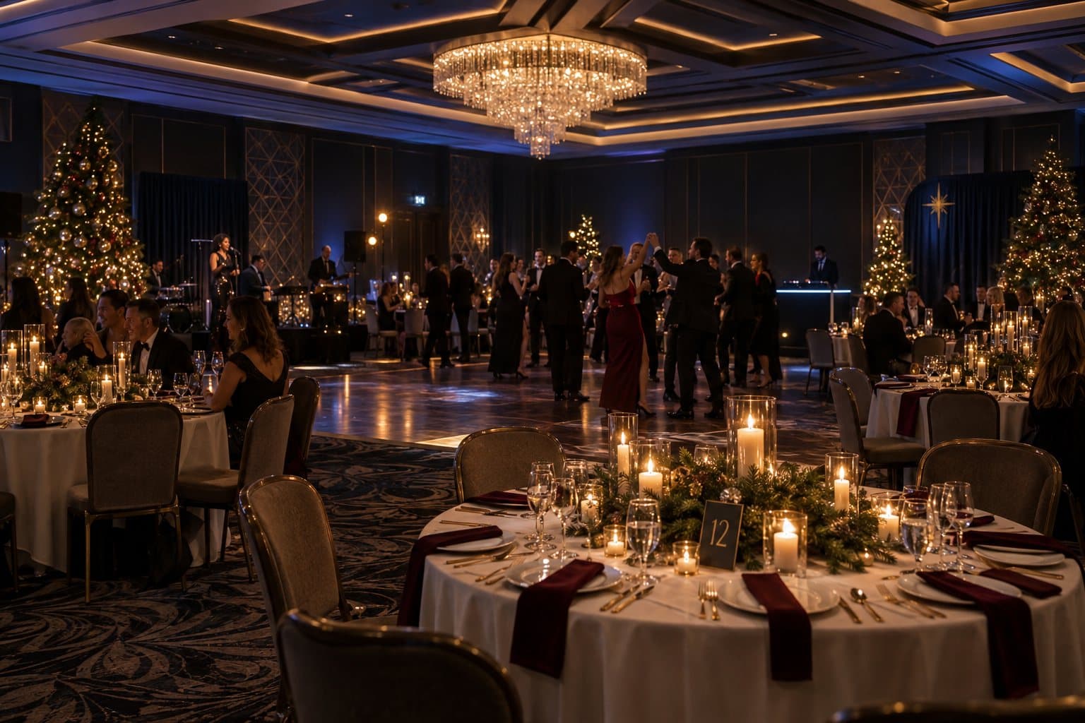 The ballroom set for the Winter Ball