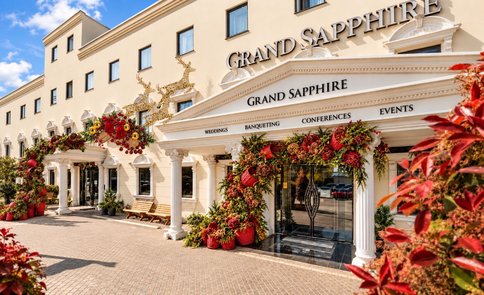 The Grand Sapphire entrance dressed for Christmas